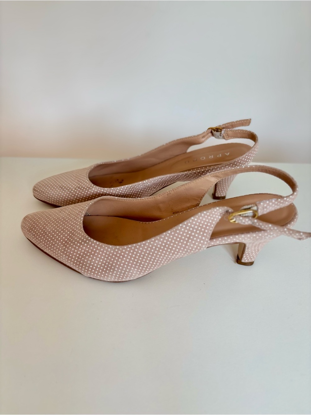 Apropo Nude Polka Dot Slingback Kitten Heels Size 38